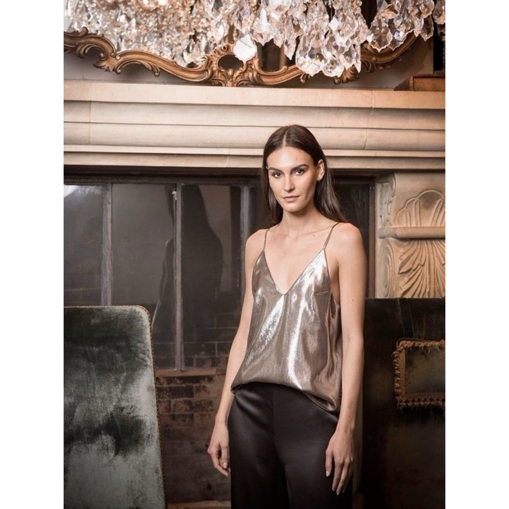 CAMI NYC The Olivia Lame Metallic Silk  Camisole Pewter XS New With Tags Party